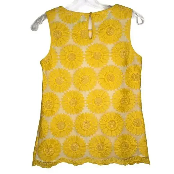 Jade Melody Tam‎ Top Womens XS Yellow Sunflower Embroidered Sleeveless Blouse - Picture 2 of 7